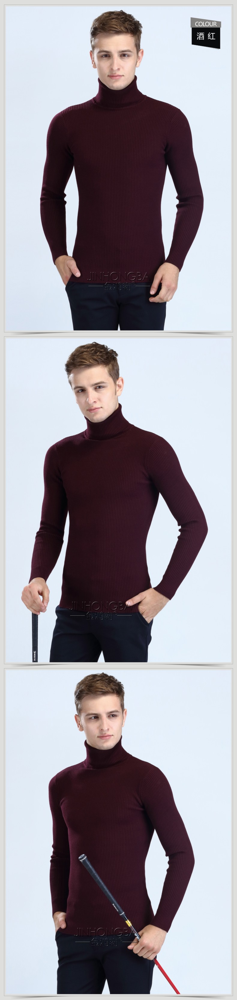 Của nam giới Cao Cổ Áo Len Nam Mùa Đông Hàn Quốc Slim Dày Ấm Cao Cổ Áo Len Cơ Sở Chặt Chẽ Cardigan Đen