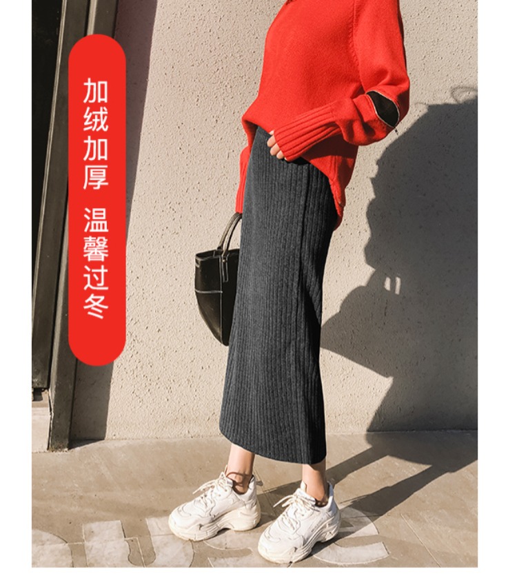 Mùa thu và mùa đông mới chia váy của phụ nữ dài váy dài eo cao túi đan hông cộng với nhung dày Một từ váy bước chân váy bút chì