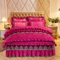 Two-meter large bed 1 8x2 * 2 2m double plus coral suede bed group of four pieces with bunk bed skirt double face velvet