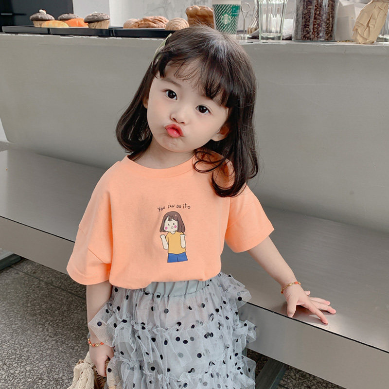 2022 girls' spring and summer clothing Korean version of cartoon children's short-sleeved T-shirt girl baby bottoming shirt foreign style trendy