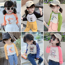 2022 female childrens clothing new card Korean version of foreign style children long sleeve cotton T-shirt female baby Children base shirt