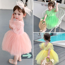 2021 female childrens clothing summer dress new fairy fairy Korean childrens mesh dress female baby Foreign style princess skirt