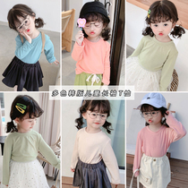 2022 female childrens clothing new color Korean version of childrens long sleeve T-shirt female baby children Foreign style clothes base shirt