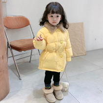 2021 Womens winter clothing new Korean version of waist childrens cotton coat coat female baby children Winter cotton padded jacket