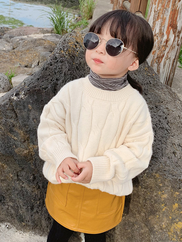2021 girls ' winter clothes new twist Korean version thick children's pullover sweater female baby child clothes tide