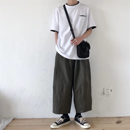 Ретро повседневные брюки подходит для мужчин и женщин, японские штаны, в американском стиле, свободный прямой крой