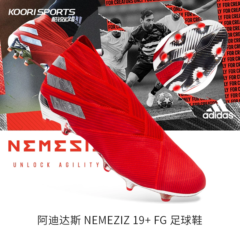 Adidas Adidas NEMEZIZ 19+ FG móng tay dài móng cỏ tự nhiên không có dây giày bóng đá nam F34404 - Giày bóng đá