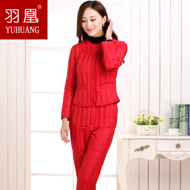 Yuhuang female big red wedding year down inner suit Long sleeve slim down jacket wear winter cotton coat