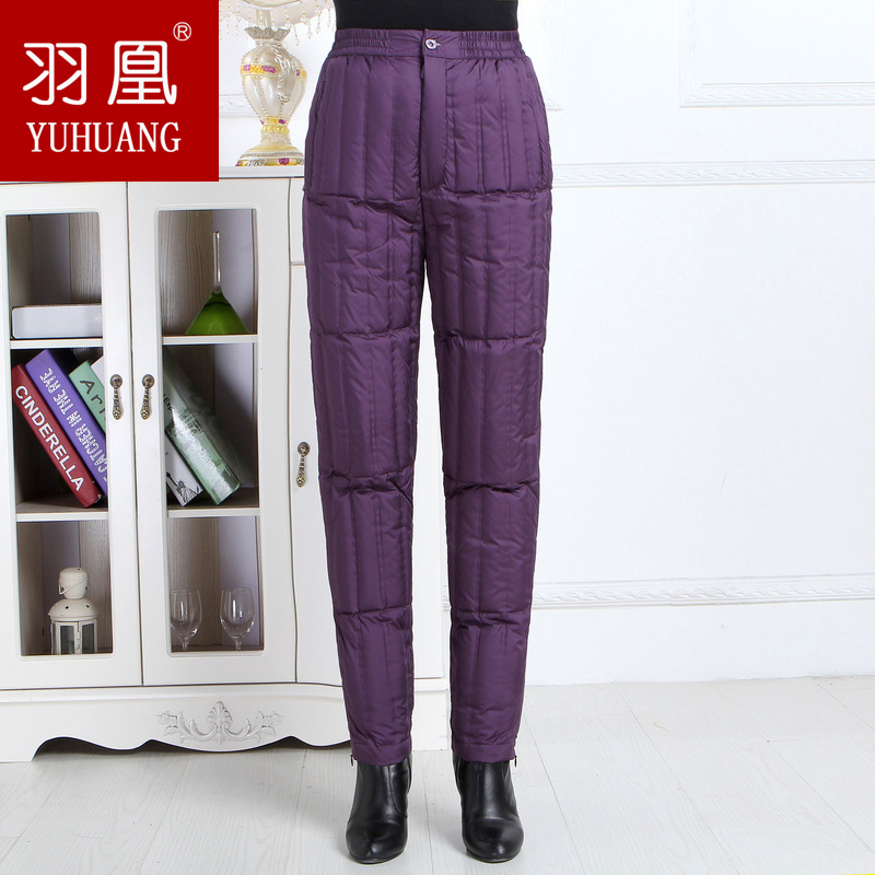 Mid-aged thickened down trousers female moms swarms up to warm inner wear with enlarged code high waist protector kneecap kneecap cotton pants