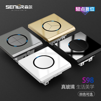 Sener black tempered glass tap switch socket panel one open five-hole USB Dual control 86 type wall household