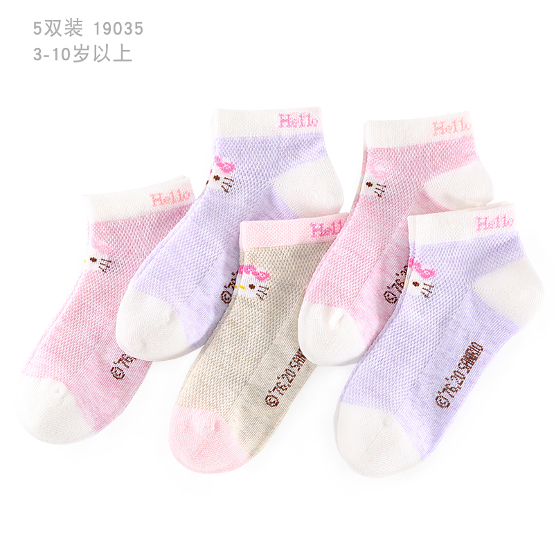 Hello Kitty Socks Cô gái mùa hè mỏng Lưới Breathable Kids 9 Shallow Miệng 7 Kids Thuyền Socks Cartoon 5-Year-Old Child.