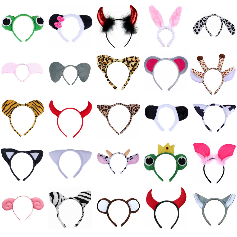 1 Children's Festival Cartoon Animal Head Accessories Makeup Balls Dress Up Performance Props Tiger Frog Cat Horn Hair Stirrup