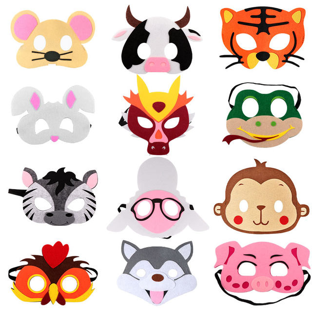 ຫນູ, Ox, Rabbit, Tiger, Dragon Zodiac Cartoon Half-face Animal Mask Performance Event Dressing Props