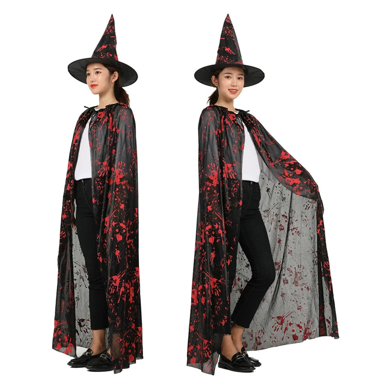 Trang phục hóa trang Halloween dành cho người lớn Mũ phù thủy có vết máu Áo choàng kinh dị Mũ phù thủy đồ ngủ cosplay mèo