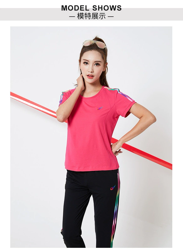 Cheng Demei 2018 hè mới chạy bộ đồ thể thao nữ giản dị cỡ lớn quần cotton phù hợp với tay ngắn - Thể thao sau