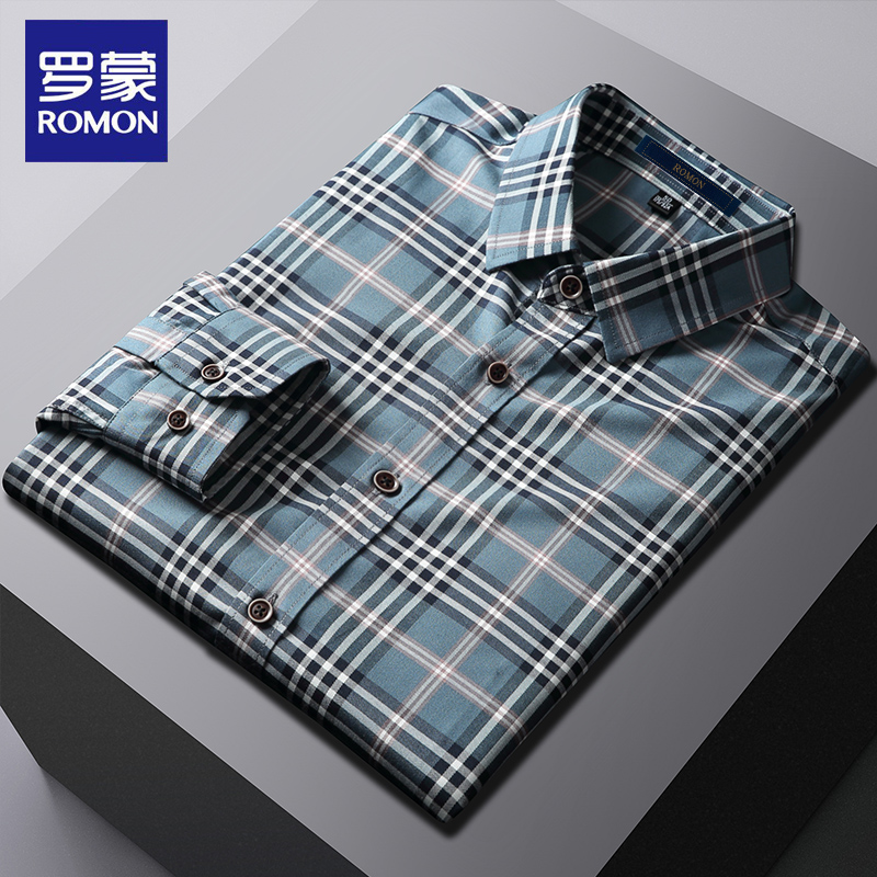 Luo Meng spring and autumn iron-free professional tooling middle-aged plaid shirt men's long-sleeved bag inch shirt casual shirt trend