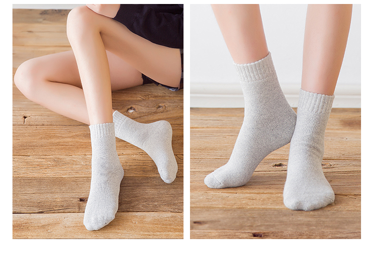 Vớ nữ mùa đông dày terry phong cách Nhật Bản retro trong ống ấm màu rắn hoang dã vớ nhà cotton tất nữ vớ ngắn