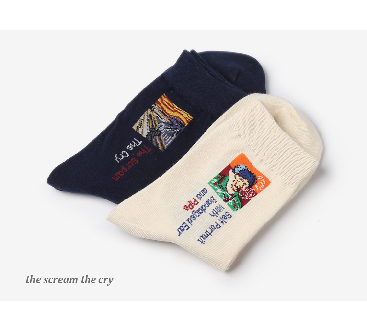 Mùa mới đôi vớ sơn dầu châu Âu hướng dương Mona Lisa nam và nữ trong ống cotton vớ nữ vớ thủy triều vớ da