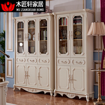 Simple European free combination bookcase White Korean pastoral glass door bookcase two door three door locker with door