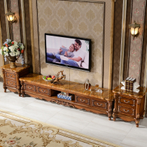 European TV cabinet natural marble solid wood floor cabinet vintage old oak carved coffee table TV cabinet combination