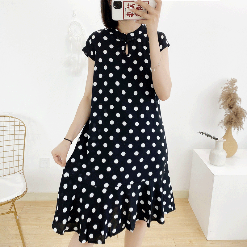 Cotton silk dress Women's summer new medium Long version Fashion outside wearing fat mm Thin Artificial Cotton Crushed Flowers Big Swing Skirt