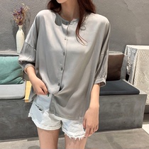 Artificial cotton shirt Women summer Korean version of Half sleeve solid color sunscreen coat shirt loose size cotton top thin