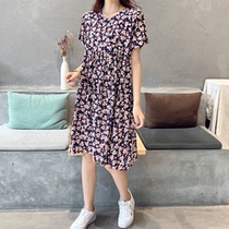 Summer new cotton floral dress womens long style outside wear fat mm swinging artificial cotton cotton cotton dress