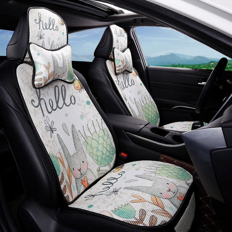 Car seat summer ice silk cool cushion cartoon cute net celebrity goddess breathable summer linen four seasons universal seat cushion