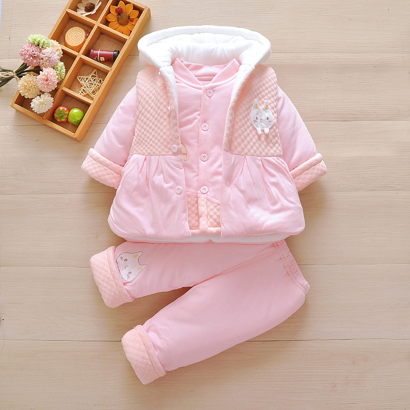 1-2 tuổi bé gái mùa thu đông mặc bộ đồ cotton dày ba mảnh 9 tháng bé mùa đông phù hợp với bé gái ra quần áo thủy triều quần áo trẻ em hàn quốc
