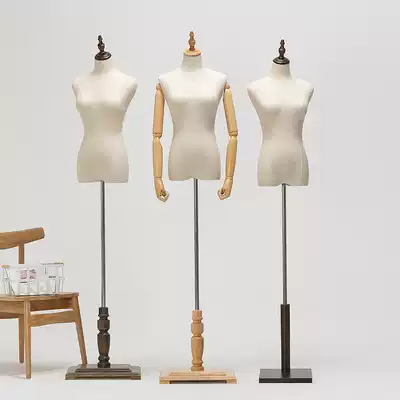 Model props Women's clothing store window dummy half-body human body display hanger human table solid wood movable arm