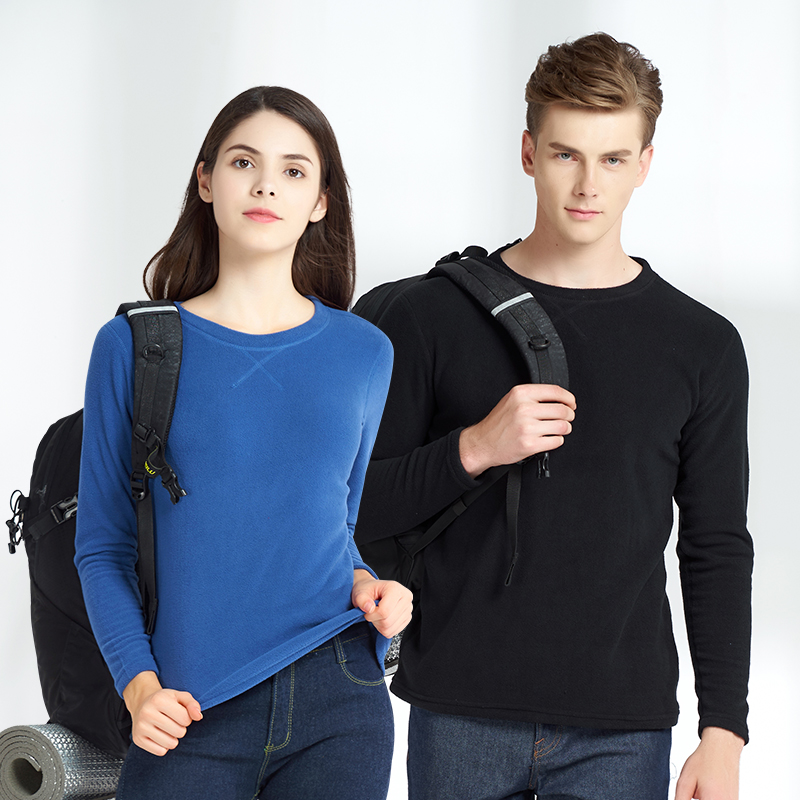 Autumn and winter outdoor men's fleece clothing thin pullover Women's warm fleece liner base shirt sweater large size jacket