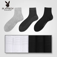 Playboy vớ nam mùa hè ống mỏng khử mùi thấm mồ hôi kháng khuẩn dài vớ nam cotton vớ nam thể thao thủy triều - Vớ bông vớ da