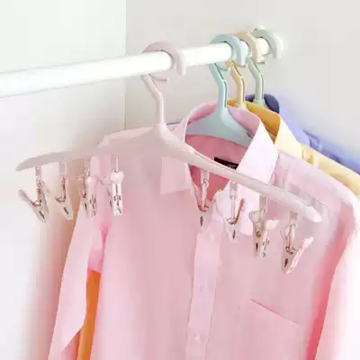 (2 installed) Creative 8 clip windproof buckle multifunctional hanger plastic clothes drying rack socks inner hanger