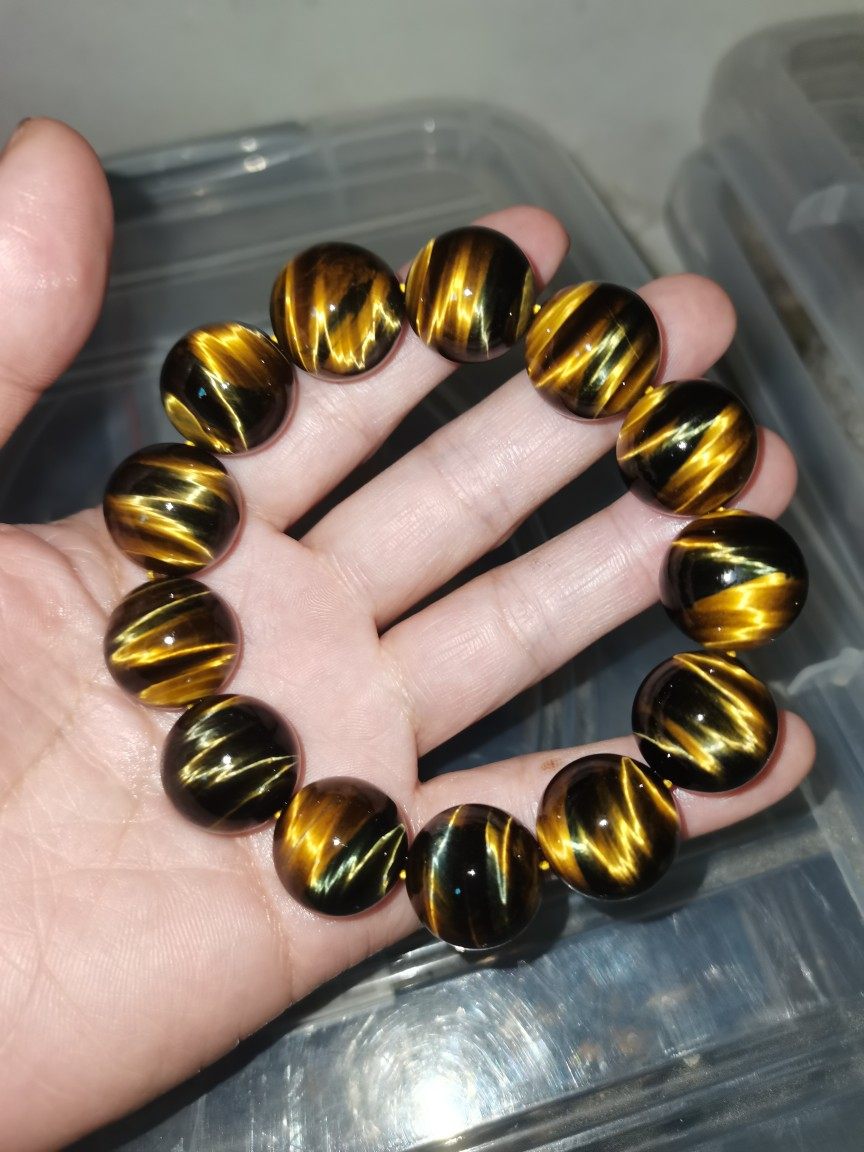 Tiger Stone Bracelet Natural Yellow Tiger Eye Stone Bracelet Yellow Tiger Eye Crystal Bracelet Men's and Women's Blue and Yellow Two-color