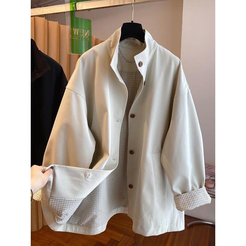 High-End Trench Coat for Women, Spring and Autumn 2026 New Style, Loose Casual Plaid Lining, Mid-Length Jacket Top High-End Trench Coat for Women, Spring and Autumn 2026 New Style, Loose Casual Plaid Lining, Mid-Length Jacket Top