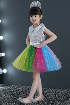 New Years Day Childrens Princess Dress Skirt Child Fluffy Dress Girl Modern Dance Sequel Seven-colored Dress Chorus Dress