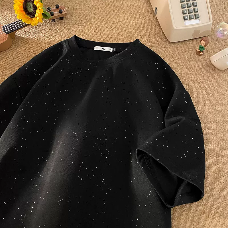 Шелковая дышащая футболка с коротким рукавом и круглым воротником, oversize, для подростков