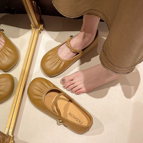 Женские туфли на плоской подошве, новинка 2025 года, осенние и осенние нежные стильные бабушкины туфли с неглубоким горлышком и мягкой подошвой, туфли Мэри Джейн, туфли в горошек