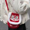 New Chinese-Style Lion Dance Embroidery Phone Bag, Unisex Red Plush-Edged Crossbody Bag, Chinese Trend New Year Lucky Money Wallet