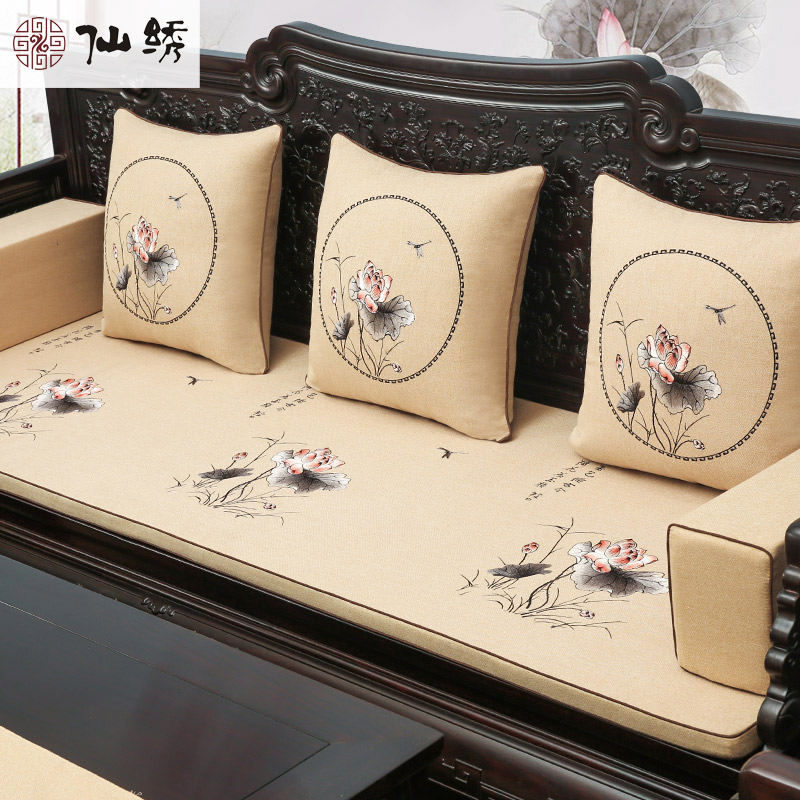 Fairy Embroidered new Chinese red wood sofa cushion solid wood furniture cushion Sofa Bed Cushion Five Sets of Qi Baishi Painter