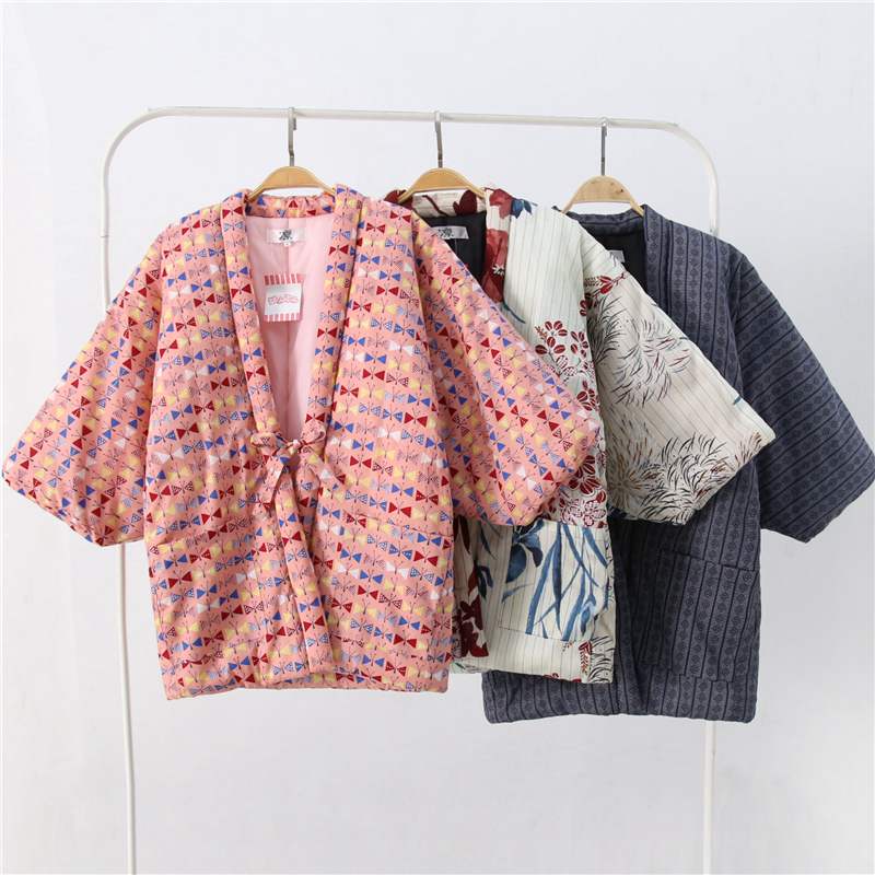 New Autumn and Winter Couple's Half-Wrap Japanese-Style Lace-Up Thick Cotton Clothing, Autumn and Winter Warm Home Padded Cotton Clothing, Warm Top New Autumn and Winter Couple's Half-Wrap Japanese-Style Lace-Up Thick Cotton Clothing, Autumn and Winter Warm Home Padded Cotton Clothing, Warm Top