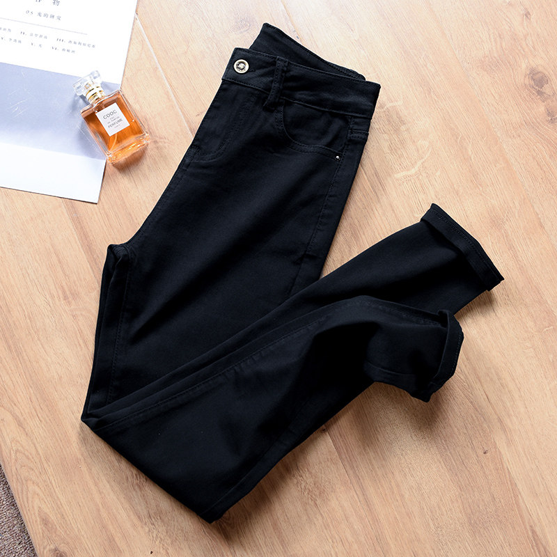 Black jeans woman high waist display slim 2022 fall new small elastic tight fit small foot 80% 90% pants
