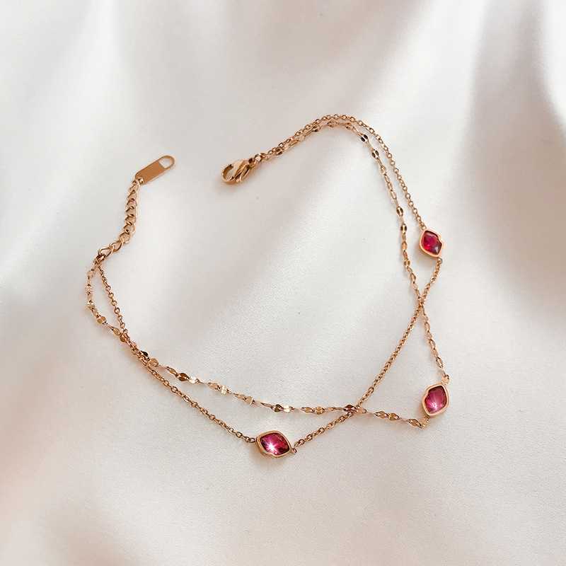 Red - pine footchain female sexy personality mesh female female foot chain titanium steel 18k rose gold