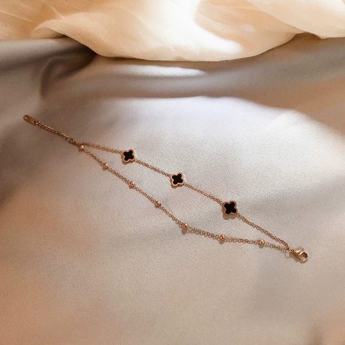 Золотое ювелирное украшение в стиле хип-хоп из нержавеющей стали, четырехлистный клевер, 18 карат, розовое золото, не выцветает, популярно в интернете