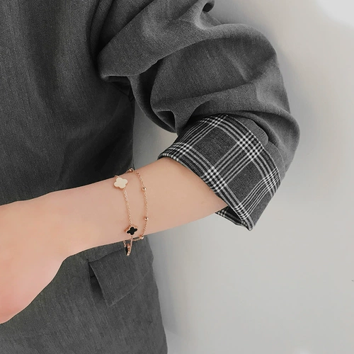 Золотое ювелирное украшение в стиле хип-хоп из нержавеющей стали, четырехлистный клевер, 18 карат, розовое золото, не выцветает, популярно в интернете