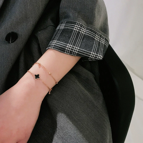 Золотое ювелирное украшение в стиле хип-хоп из нержавеющей стали, четырехлистный клевер, 18 карат, розовое золото, не выцветает, популярно в интернете