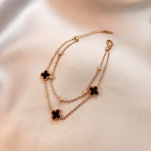 Золотое ювелирное украшение в стиле хип-хоп из нержавеющей стали, четырехлистный клевер, 18 карат, розовое золото, не выцветает, популярно в интернете