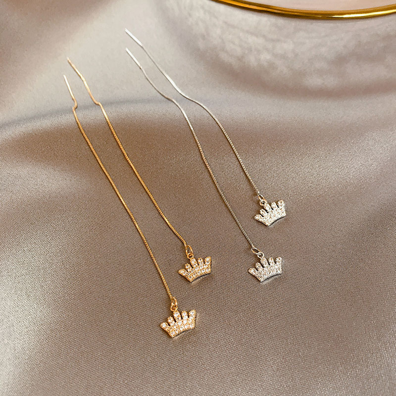 Crown Ear Necklace 2020 New Trends Su Advanced Sensual Long Version Earrings Embellished Face Style Fashion Ear Accessories