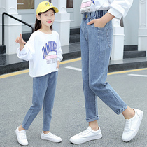 Girls jeans spring autumn and winter style 2021 new ocean gas girls CUHK Trendy Net Red Plus Suede Loose Pants