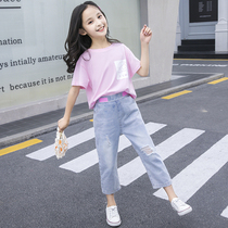 Girl Summer Clothing Denim Kit 2022 New 3 CUHK Scout 8 Girls 14 Net Red Han Edition Summer Two sets